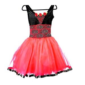 Red Tulle Black Velvet Ballerina Dress Halloween Costume Girl's Waist 24